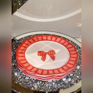 Red,  Pink, and White Bow Pattern Melamine Salad/Dessert Plates set of 4